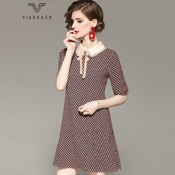 薇絲卡（VISSKAER） 圓點(diǎn) 拼接，波點(diǎn)，蝴蝶結 連衣裙