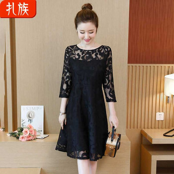 扎族 植物花卉 鏤空，蕾絲 連衣裙