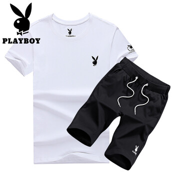 花花公子（PLAYBOY） 短袖 男士T恤 白t黑褲 