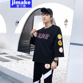 吉馬克（jimake） 七分袖 男士T恤 黑色 