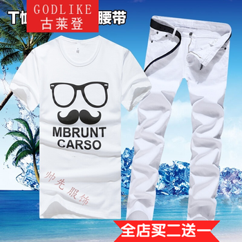 古萊登（GODLIKE） 短袖 男士T恤 胡子白/白褲 XL，L，M，XXL