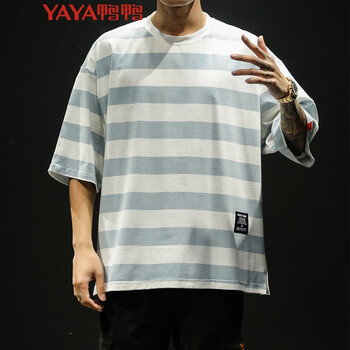 鴨鴨（YAYA） 短袖 男士T恤 雙色條-藍白條 