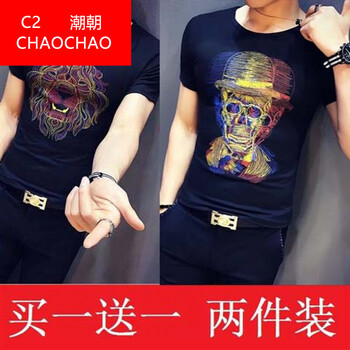 C2潮朝（C2CHAOCHAO） 短袖 男士T恤 獅頭黑色+骷髏黑色 