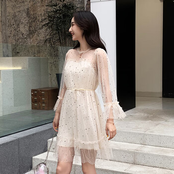 思珂莎 風(fēng)景 亮片，透視 連衣裙