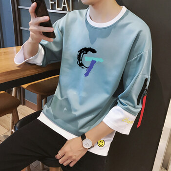 班哲（BA ZU） 七分袖 男士T恤 LMWY119  GT  湖藍(lán)(單件) 