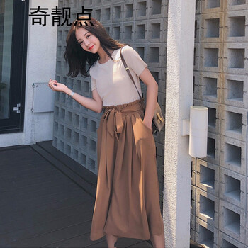奇靚點(diǎn) 高腰 闊腿褲 女 九分褲 休閑褲