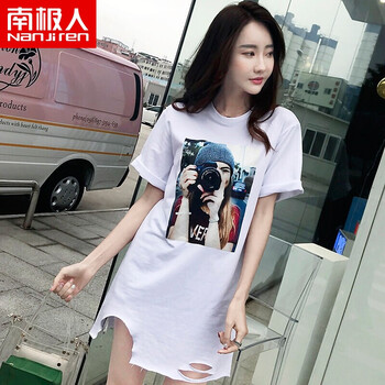 南極人（NanJiren） 拼接，不規(guī)則，印花 短袖 T恤 女 圓領(lǐng)