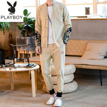 花花公子（PLAYBOY ESTABLISHED 1953） 長袖 男士T恤 1917-卡其色 