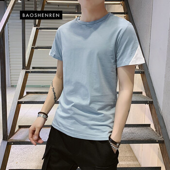 寶參人（Baoshenren） 短袖 男士T恤 MT1007淺藍(lán)色 