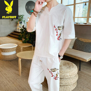 花花公子（PLAYBOY） 短袖 男士T恤 110白 