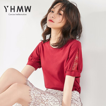 櫻花蔓舞（YH·MW） 蕾絲 短袖 T恤 女 圓領(lǐng)