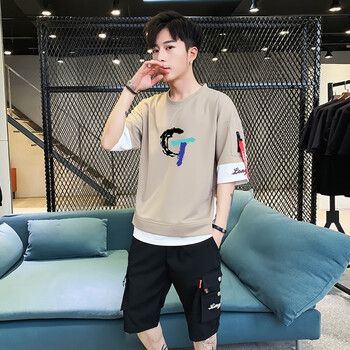 RoSo.Luu 五分袖 男士T恤 卡其(送短褲) 
