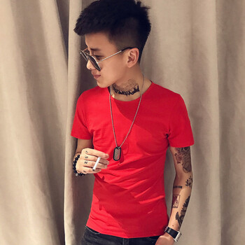 安初夏 短袖 男士T恤 紅色 