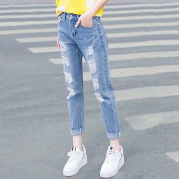 懿妙 高腰 直筒褲 女 九分褲 牛仔褲