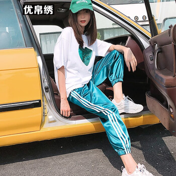 優(yōu)帛繡 亮片，拼色，印花，燙畫 短袖 T恤 女 圓領