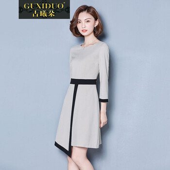 古曦朵 純色 不對(duì)稱(chēng)，拼接，拉鏈 連衣裙