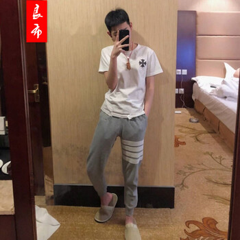 良布 短袖 男士T恤 法老白+四桿褲灰 