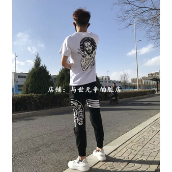 其他品牌 短袖 男士T恤 克羅心四桿褲黑+法老白【兩件】 