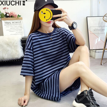 袖馳（XIUCHI） 條紋 短袖 T恤 女 圓領(lǐng)