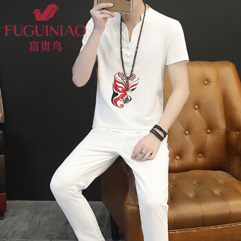 富貴鳥(niǎo)（FUGUINIAO） 短袖 男士T恤 801白色(短袖+九分褲) 