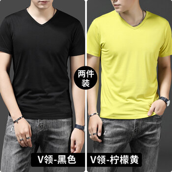 賓色（BINSE） 短袖 男士T恤 V領(lǐng)黑 V領(lǐng)檸檬黃(雙件) 