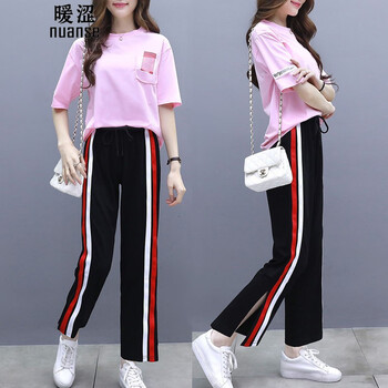 暖澀（nuanse） 開(kāi)衩，撞色，抽繩，綁帶，拼色，立體裁剪，貼布 短袖 T恤 女 圓領(lǐng)