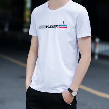 花花公子（PLAYBOY） 短袖 男士T恤 36095白色 
