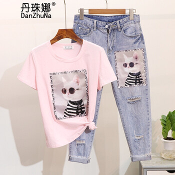 丹珠娜（DanZhuNa） 自然腰  女 八分褲 牛仔褲