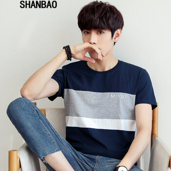 閃爆（SHANBAO） 短袖 男士T恤 藍灰白 