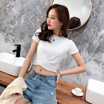 北極使者 露臍/腰，褶皺 短袖 T恤 女 圓領(lǐng)