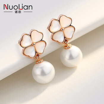 諾戀（nuolian）耳釘925銀，S925銀鑲嵌貝殼珠
