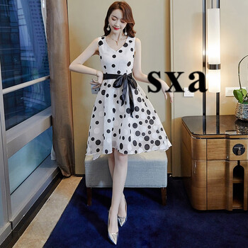 SXA 圓點(diǎn) 拉鏈，立體剪裁，綁帶，蝴蝶結(jié)，紗網(wǎng) 連衣裙