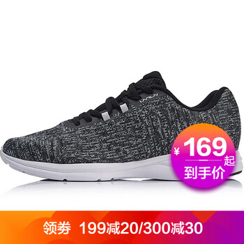 李寧（LI-NING）跑步鞋標準黑/凝雪灰073 雙色網(wǎng)布 