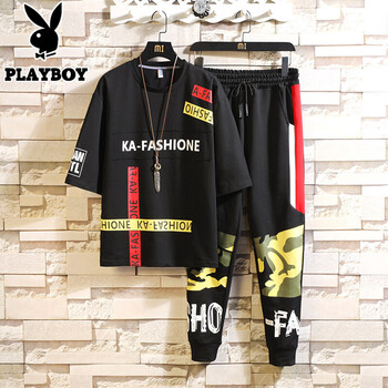 花花公子（PLAYBOY） 短袖 男士T恤 D635黑色 