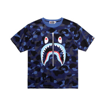 A BATHING APE 短袖 男士T恤 藍色迷彩鯊魚 