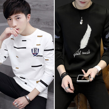 凌登（LingDeng） 長(zhǎng)袖 男士T恤 1711白色+羽毛黑色 XL，L，XXL，M，XXXL