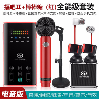 森然（Seeknature）  手持 麥克風 播吧二代電音版+棒棒糖紅色麥克風套裝