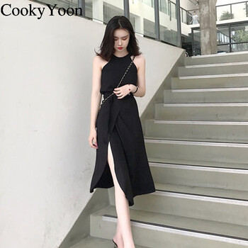 CookyYoon 純色 破洞，拼接，綁帶 連衣裙