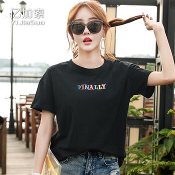 億加索 刺繡 短袖 T恤 女 圓領(lǐng)