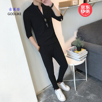 古萊登（GODLIKE） 短袖 男士T恤 套裝一黑色 
