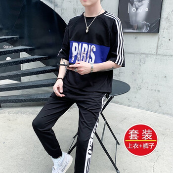 其他品牌 五分袖 男士T恤 黑色-TZ50 