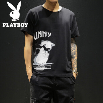 花花公子（PLAYBOY） 短袖 男士T恤 黑色 T122 