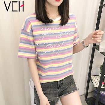 VCH 拼接，印花 短袖 T恤 女 圓領(lǐng)