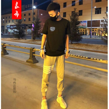 良布 短袖 男士T恤 法老黑+四桿褲灰 