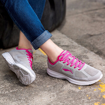 李寧（LI-NING）跑步鞋微晶灰/熒光艷粉/白-2 35.5