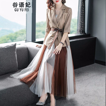 谷語妃（GUYUFEI） 純色 做舊，格子 連衣裙