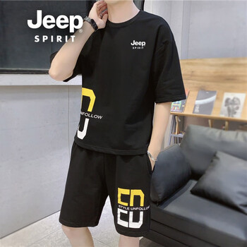Jeep（吉普） 五分袖 男士T恤 黑色RKQS688 