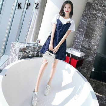 KPZ 條紋 拼接，褶皺，印花，蝴蝶結(jié)，立體裝飾 連衣裙