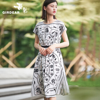 哥弟（GIRDEAR） 抽象圖案 印花 連衣裙