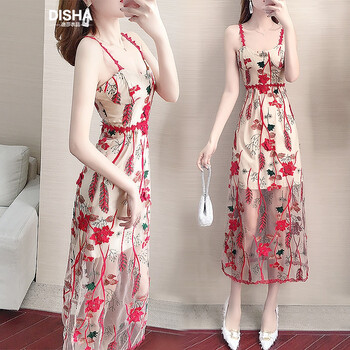 迪莎衣品（DISHAYIPIN） 碎花 繡花，露背，鏤空，紗網(wǎng)，蕾絲 連衣裙